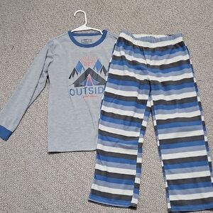 Eddie Bauer Blue and Gray Striped Kids Pajama Set. #1